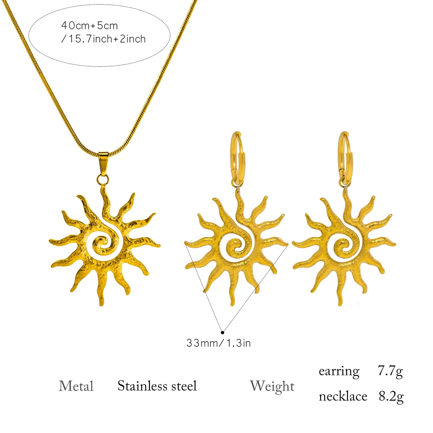 Terify®️ Vintage Sun Geometric Drop Earrings for Women Golden Stainless Steel